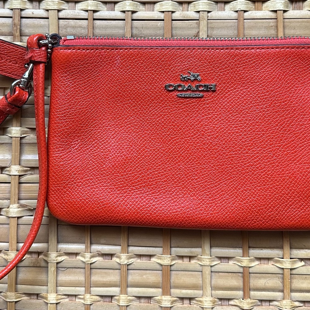 Coach Orange Leather Clutch Wristlet